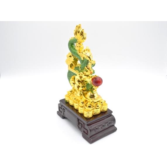 辰 龍の置物 8の字龍 緑と金 重ね8 樹脂製 28cm 8型 竜 古銭 招財進宝 末広がり 台座付き_6