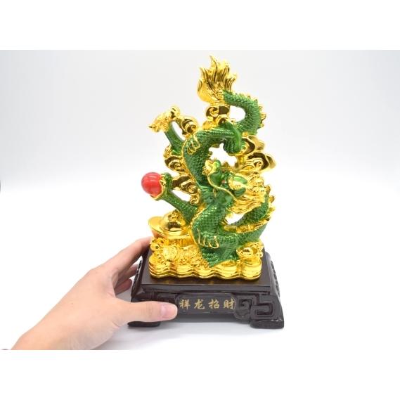 辰 龍の置物 8の字龍 緑と金 重ね8 樹脂製 28cm 8型 竜 古銭 招財進宝 末広がり 台座付き_8