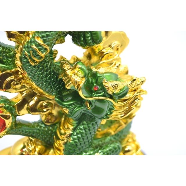 金龍 8の字型 古銭 重ね8 招財進宝 末広がり 樹脂製置物 台座付き 28cm 辰 龍の置物 8の字龍 緑と金 重ね8 樹脂製 28cm 8型 竜 古銭