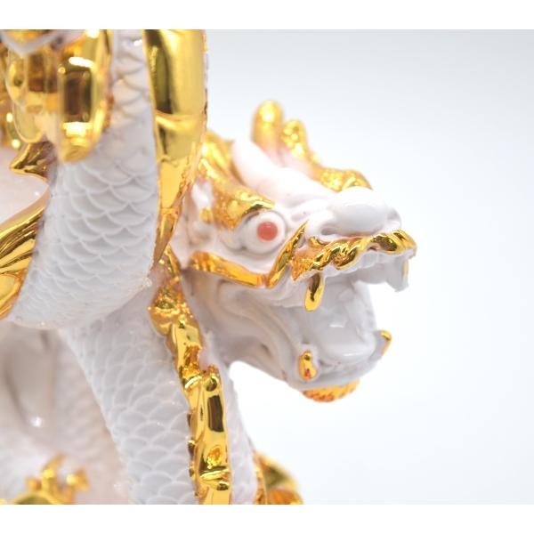辰 龍の置物 8の字龍 白 樹脂製 27cm 8型 竜 如意宝珠 元宝