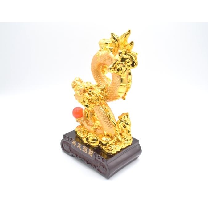 辰 龍の置物 8の字龍 金色 樹脂製 27cm 8型 如意宝珠 元宝 辰 龍の置物 8の字龍 金色 樹脂製 27cm 8型 如意宝珠 元宝
