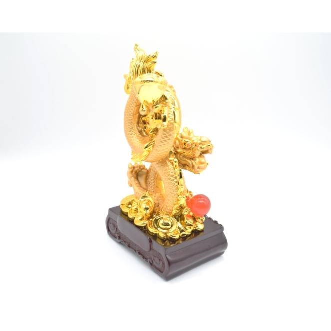 辰 龍の置物 8の字龍 金色 樹脂製 27cm 8型 如意宝珠 元宝 辰 龍の置物 8の字龍 金色 樹脂製 27cm 8型 如意宝珠 元宝