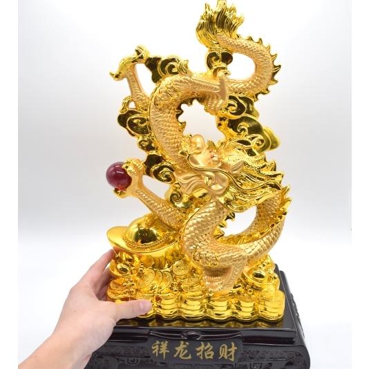 龍 置物 金色 宝珠 招財進宝 インテリア 辰 龍の置物 8の字龍 金色 重ね8 樹脂製 48cm 8型 竜 如意宝珠 招財進