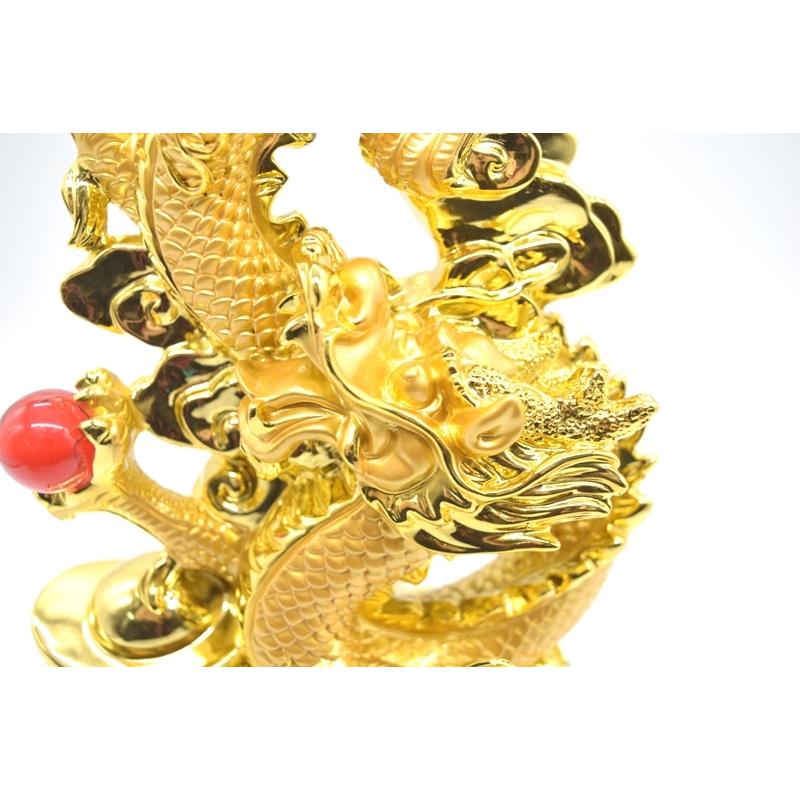 辰 龍の置物 8の字龍 金色 重ね8 樹脂製 36cm 8型 竜 如意宝珠 招財進宝 末広がり 台座付きの画像