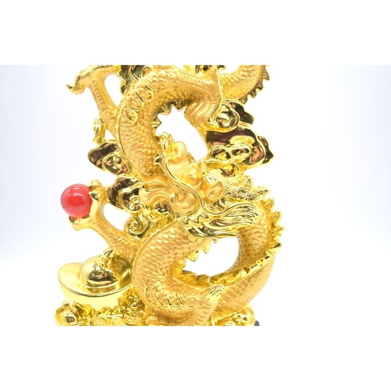 辰 龍の置物 8の字龍 金色 重ね8 樹脂製 36cm 8型 竜 如意宝珠 招財進宝 末広がり 台座付きの画像