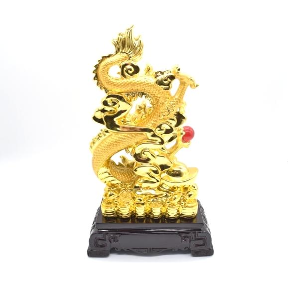 辰 龍の置物 8の字龍 金色 重ね8 樹脂製 36cm 8型 竜 如意宝珠 招財進宝 末広がり 台座付きの画像