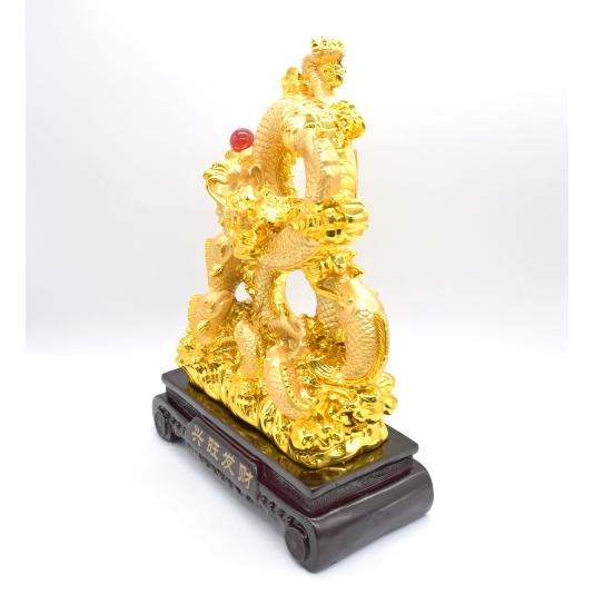 辰 龍の置物 8の字龍 金色 鯉 樹脂製 42cm 8型 竜 末広がり 如意