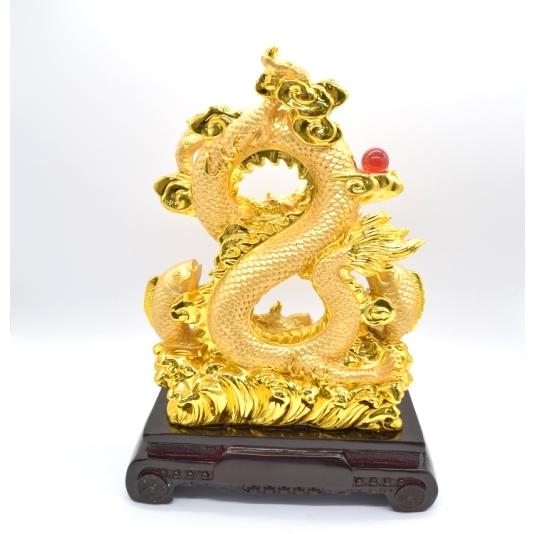 辰 龍の置物 8の字龍 金色 鯉 樹脂製 42cm 8型 竜 末広がり 如意