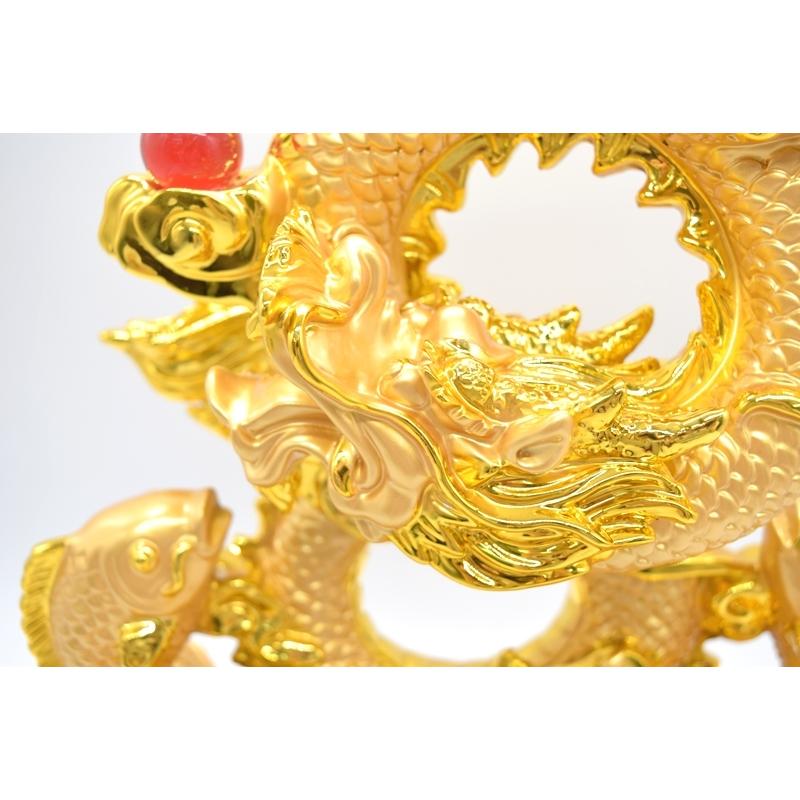 辰 龍の置物 8の字龍 金色 鯉 樹脂製 42cm 8型 竜 末広がり 如意宝珠 