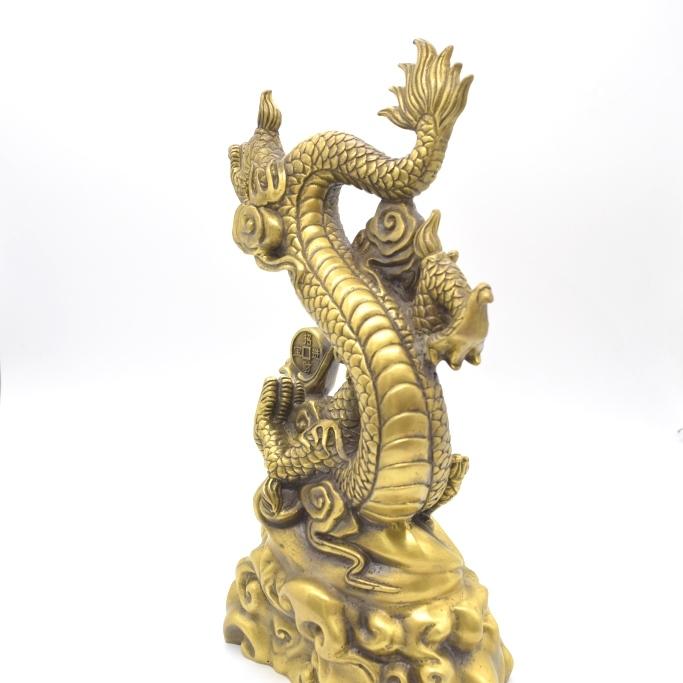 辰 龍の置物 8の字龍 銅製 40cm 8型 竜 如意棒 招財進寶 古銭 五