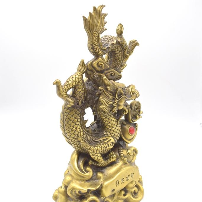辰 龍の置物 8の字龍 銅製 40cm 8型 竜 如意棒 招財進寶 古銭 五