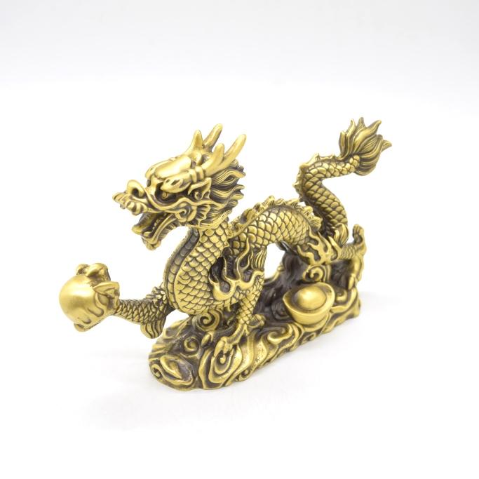 龍 ドラゴン 如意宝珠 横長型 四本爪 銅製置物 13cm : 横浜中華街龍
