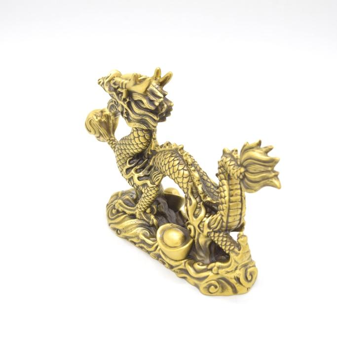 龍 ドラゴン 如意宝珠 横長型 四本爪 銅製置物 13cm : 横浜中華街龍
