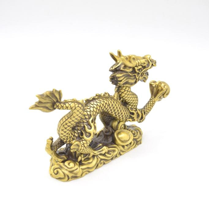 龍 ドラゴン 如意宝珠 横長型 四本爪 銅製置物 13cm : 横浜中華街龍
