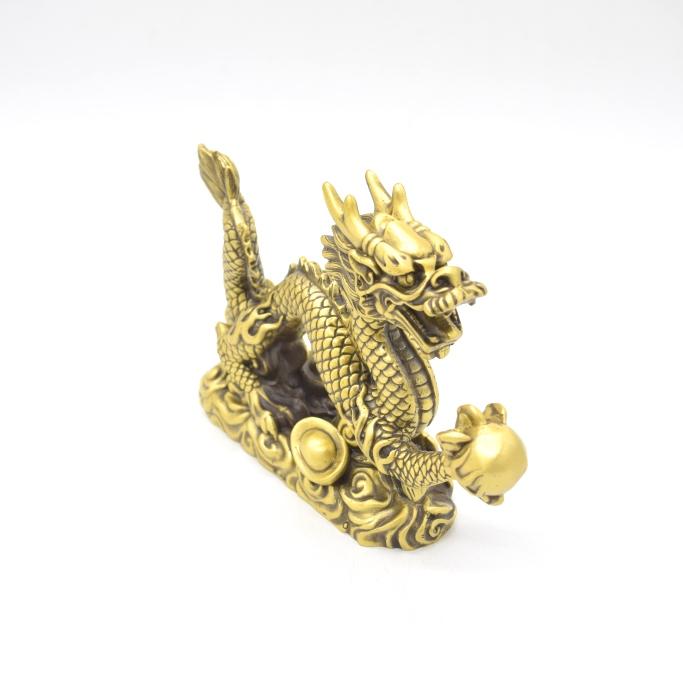龍 ドラゴン 如意宝珠 横長型 四本爪 銅製置物 13cm : 横浜中華街龍