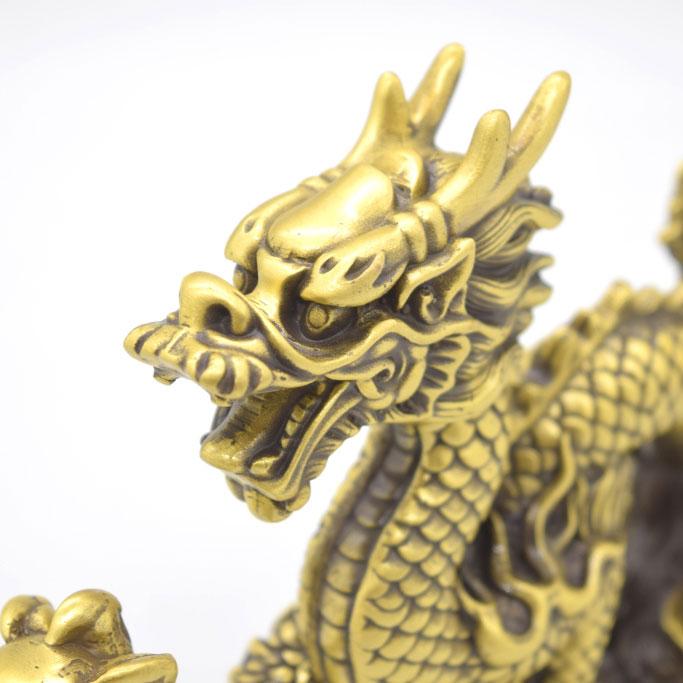 龍 ドラゴン 如意宝珠 横長型 四本爪 銅製置物 13cm : 横浜中華街龍