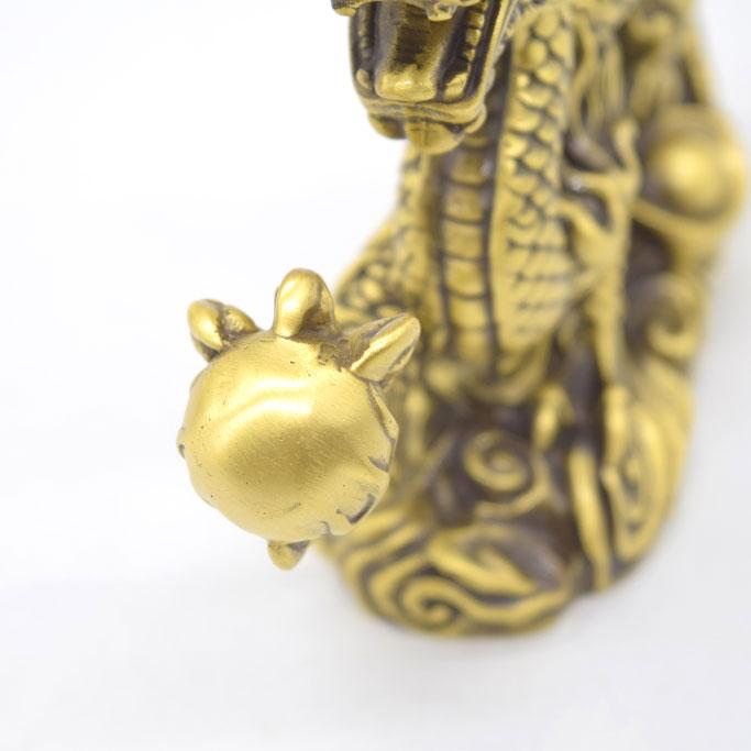 龍 ドラゴン 如意宝珠 横長型 四本爪 銅製置物 13cm : 横浜中華街龍