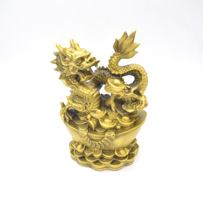 龍 ドラゴン 縦型 元宝台座 五本爪 銅製置物 22cm | 