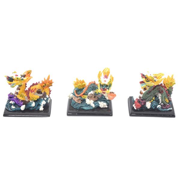 o*9様 瑠璃工房 龍 辰 瓢箪 波 置物 オブジェ 大きめ 石 三種類から選べるデザイン 辰 龍の置物 龍 カラフル 樹脂製 7cm 黒台座
