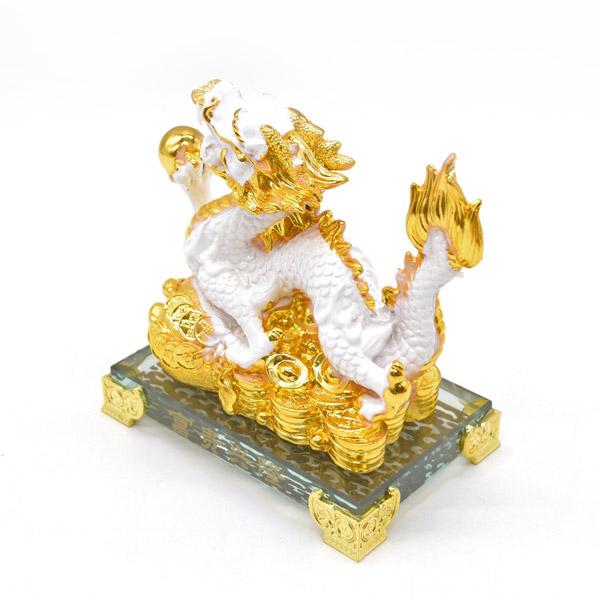 辰 龍の置物 白龍 樹脂製 12cm ガラス台座 風水インテリア 竜 : 横浜
