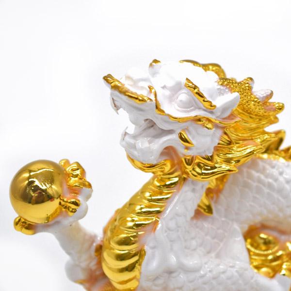 辰 龍の置物 白龍 樹脂製 12cm ガラス台座 風水インテリア 竜 : 横浜