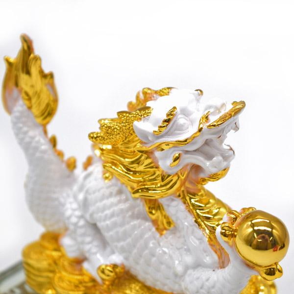 辰 龍の置物 白龍 樹脂製 12cm ガラス台座 風水インテリア 竜 : 横浜