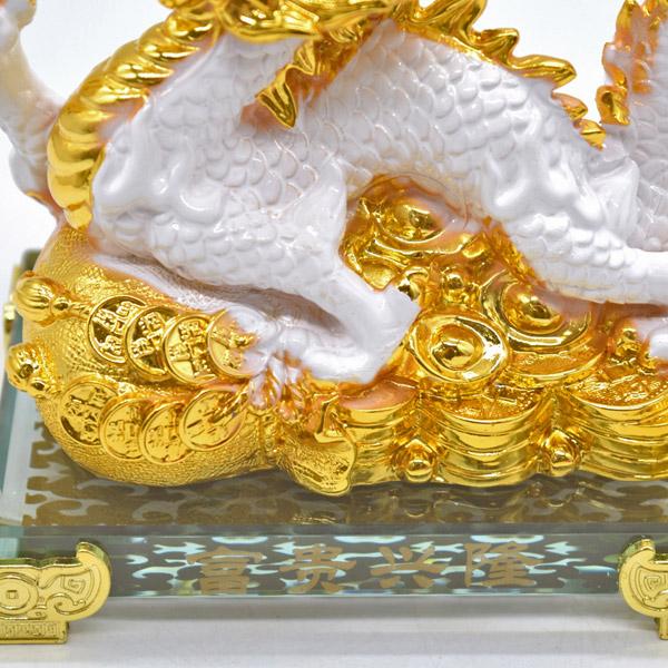 辰 龍の置物 白龍 樹脂製 12cm ガラス台座 風水インテリア 竜 : 横浜
