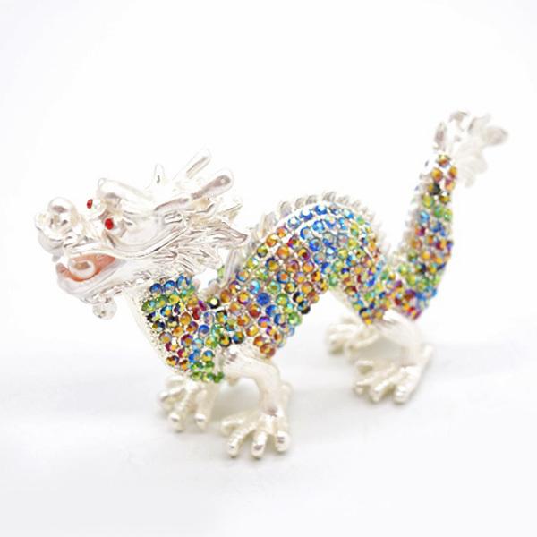 辰 龍の置物 七宝焼き 白 カラフル 6cm 五本爪 玄関 風水インテリア 竜 | 