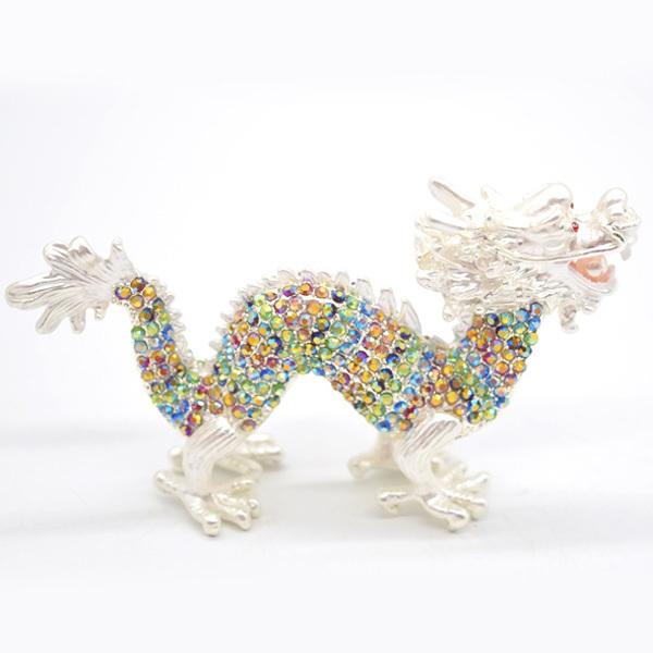 辰 龍の置物 七宝焼き 白 カラフル 6cm 五本爪 玄関 風水インテリア 竜