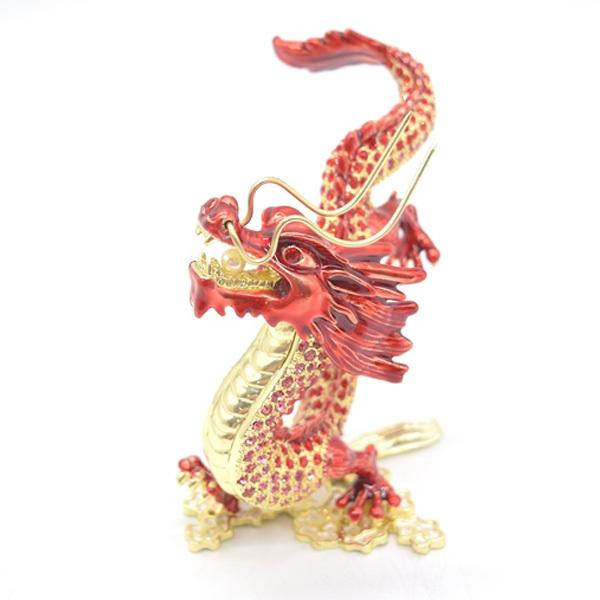 辰 龍の置物 七宝焼き 赤 朱色 12cm 五本爪 玄関 風水インテリア 竜