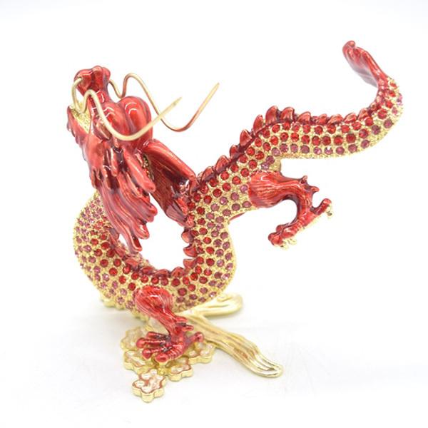 辰 龍の置物 七宝焼き 赤 朱色 12cm 五本爪 玄関 風水インテリア 竜