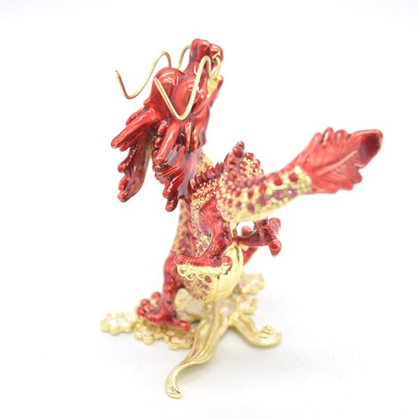 辰 龍の置物 七宝焼き 赤 朱色 12cm 五本爪 玄関 風水インテリア 竜