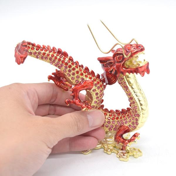 辰 龍の置物 七宝焼き 赤 朱色 12cm 五本爪 玄関 風水インテリア 竜