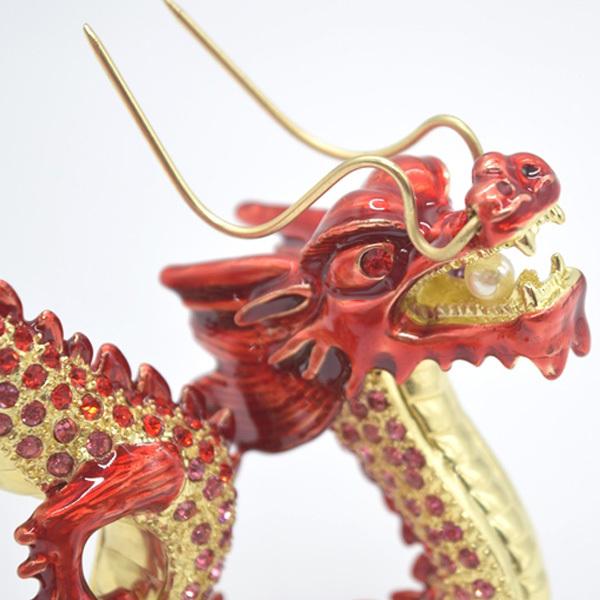 辰 龍の置物 七宝焼き 赤 朱色 12cm 五本爪 玄関 風水インテリア 竜