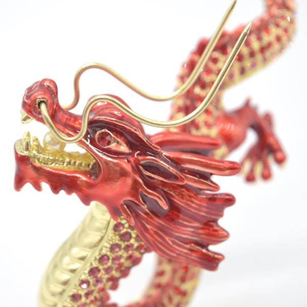 辰 龍の置物 七宝焼き 赤 朱色 12cm 五本爪 玄関 風水インテリア 竜