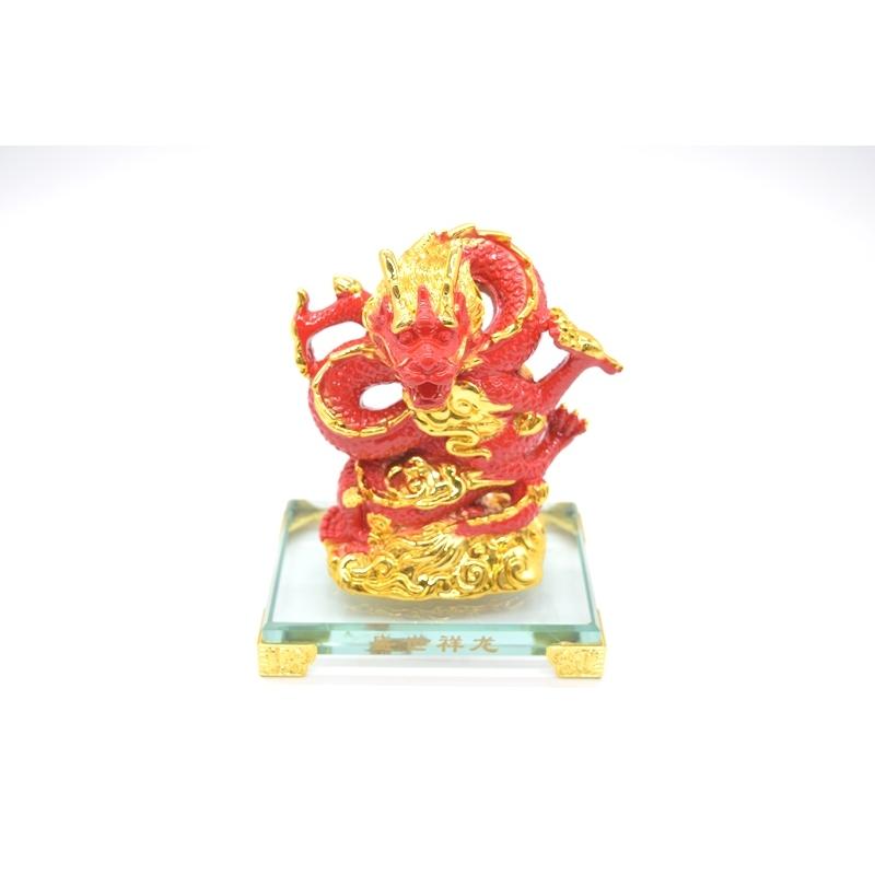 龍の置物 龍 昇龍 赤 樹脂製置物 ガラス台座 14cm | 