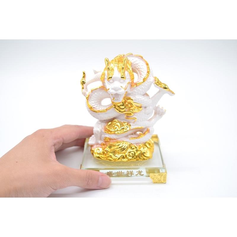 龍の置物 龍 昇龍 白 樹脂製置物 ガラス台座 14cm |  | 07