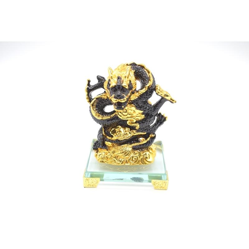 龍の置物 龍 昇龍 黒 樹脂製置物 ガラス台座 14cm