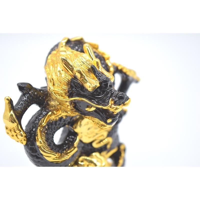 龍の置物 龍 昇龍 黒 樹脂製置物 ガラス台座 14cm : 横浜中華街龍