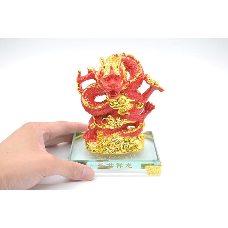 龍の置物 龍 昇龍 赤 樹脂製置物 ガラス台座 14cm |  | 06