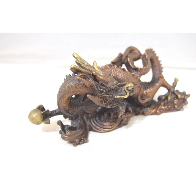 龍の置物 龍 銅製置物 総合運 右向き 振り向き 中 アンティーク調