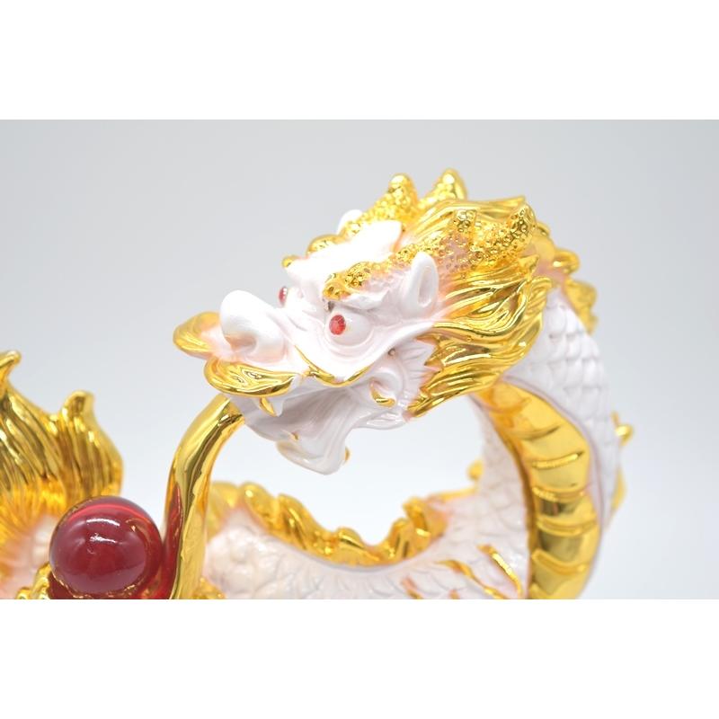 白龍 樹脂製置物 如意宝珠持ち 聚宝盆 台座付き 23cm 龍の置物 龍