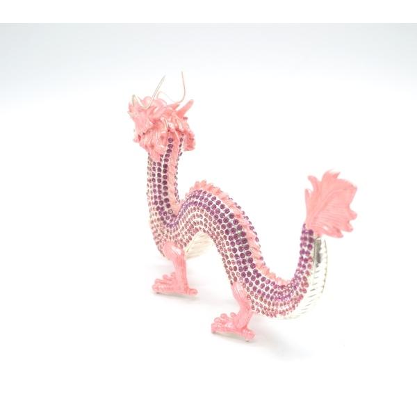 桃色の龍 風水インテリア 七宝焼き ラインストーン付き 金属製置物 12cm 桃色の龍 風水インテリア 七宝焼き ラインストーン付き 金属製