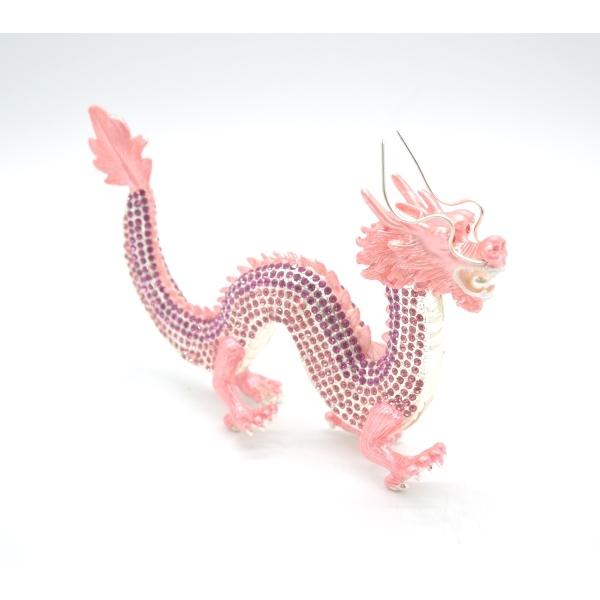 辰 龍の置物 七宝焼き ピンク 13cm 五本爪 玄関 風水インテリア 竜