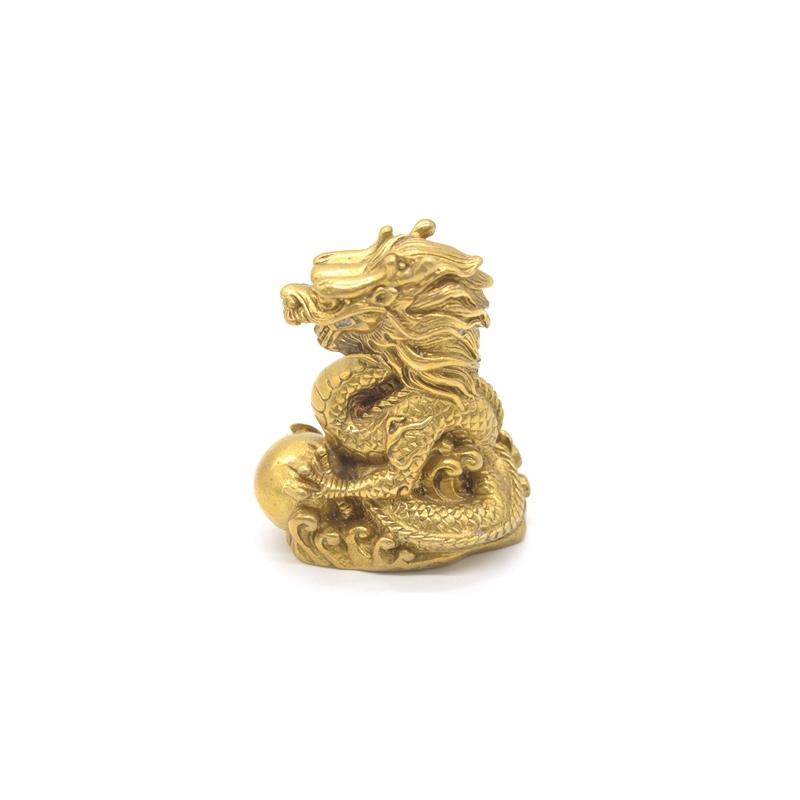 銅製龍置物　如意 龍神 銅製置物 25cm｜如意宝珠を抱く五本爪の風水龍・金運と開運