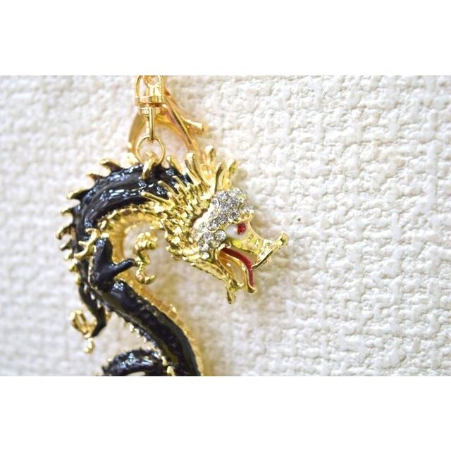 【メール便OK】 龍 竜 七宝焼き キーホルダー 黒 ブラック 金属製 |  | 02