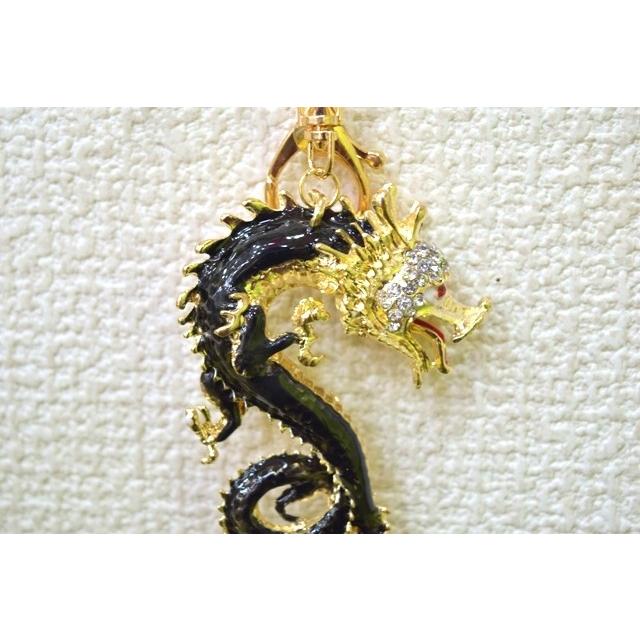 【メール便OK】 龍 竜 七宝焼き キーホルダー 黒 ブラック 金属製 |  | 03