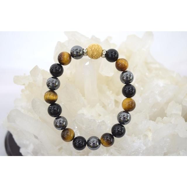 オニキス ヘマタイト タイガーアイ 木彫り剣龍 天然石ブレスレット 12mm 厄除け 仕事運 健康 | 