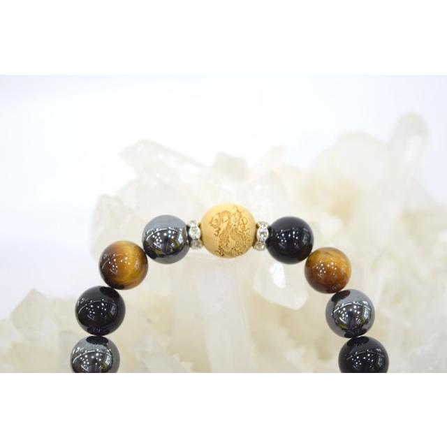 オニキス ヘマタイト タイガーアイ 木彫り剣龍 天然石ブレスレット 12mm 厄除け 仕事運 健康 |  | 01