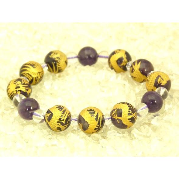 九頭龍 金彫り龍アメジスト 総合運 水晶 ブレス 12mm |  | 01